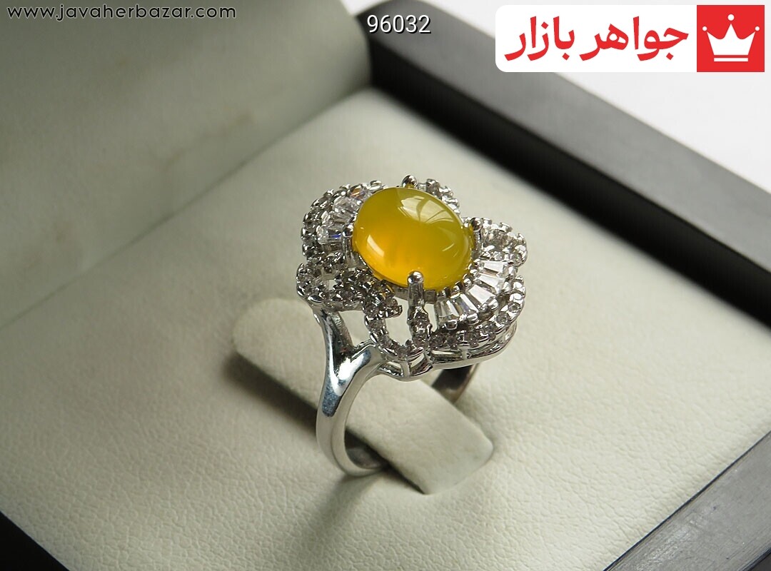 انگشتر نقره عقیق طرح گلی زنانه [شرف الشمس]
